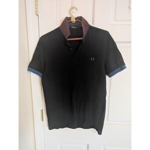 Fred Perry Cotton Piqué Polo Shirt Burgundy Collar and Blue Cuff Mens Size M